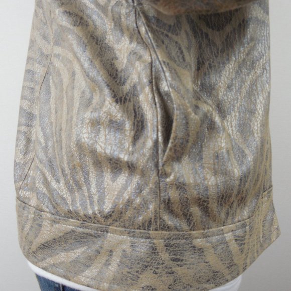 CHICO'S Top L Sz 2 Tan Animal Print Moto Jacket Zip Up Front Soft Distressed - Picture 8 of 11